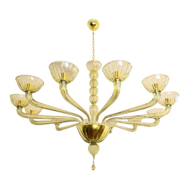 1980s Large Green Murano Glass Mid-Century Modern Chandelier For Sale