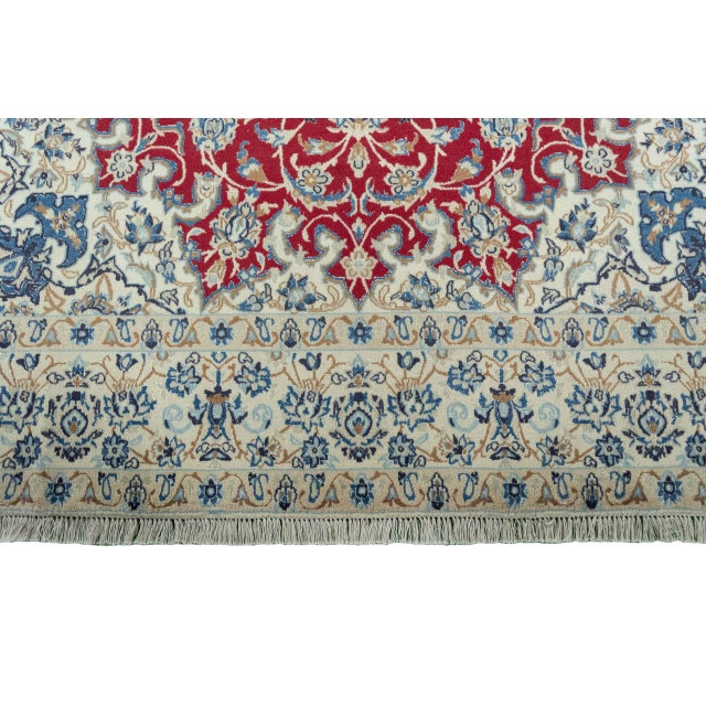 Blue Hand-Knotted Nain 9LA Oriental Rug with Silk Content ​ For Sale - Image 8 of 13