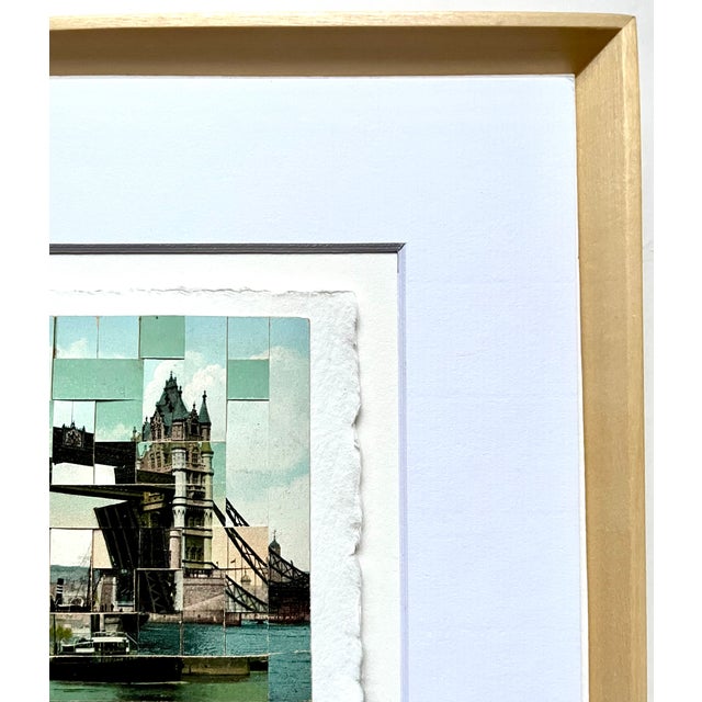 Contemporary Tower Bridge, London - Hand Cut & Woven Vintage Photo Postcards, Framed For Sale - Image 3 of 3
