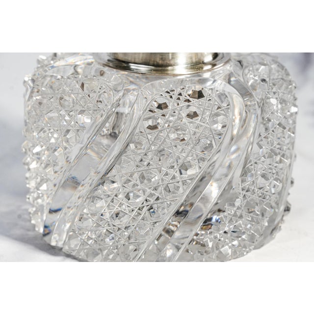 Magnificent Large Paperweight Style Cut Crystal Antique Victorian Sterling Silver Desk Inkwell Home Decor For Sale - Image 12 of 18