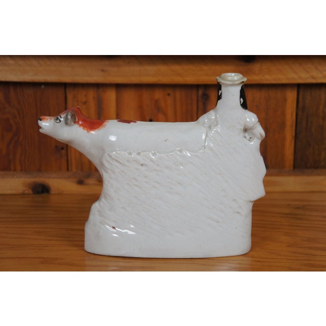 Antique 19th Century Staffordshire Porcelain Cow Milk Maid Spill Vase Creamer For Sale - Image 9 of 12