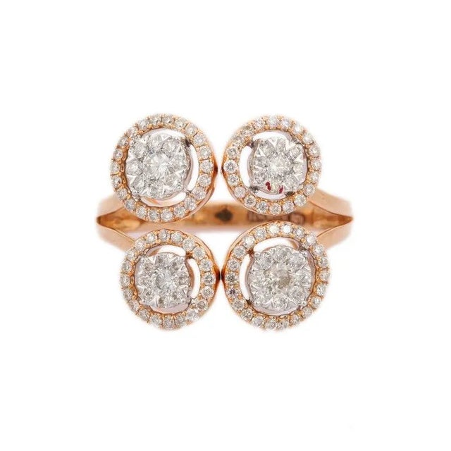 Art Nouveau Statement Illusion Diamond Wedding Cocktail Ring in 18k Solid Rose Gold Size 3 For Sale - Image 3 of 5