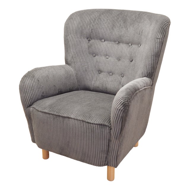 Scandinavian Grey Wooden Armchair For Sale