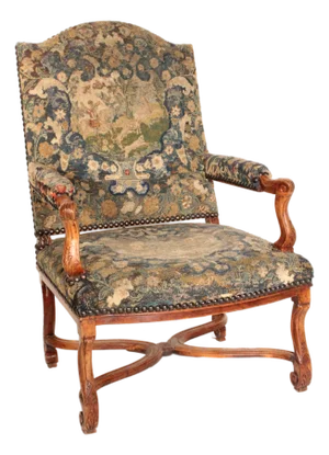 French Regence Walnut Armchair With Tapestry Upholstery