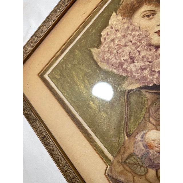 Paint Antique 1800's Victorian Original Mixed Media Figural Lady Vase Painting Pinup For Sale - Image 7 of 11