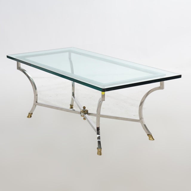 Mid 20th Century Mid Century Modern Hollywood Regency Chrome, Brass & Glass Coffee Table Circa 1960 For Sale - Image 5 of 10
