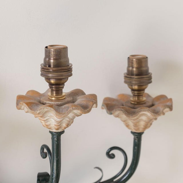 Dark Green 1940s French Floral Painted Iron Sconces - a Pair For Sale - Image 8 of 10