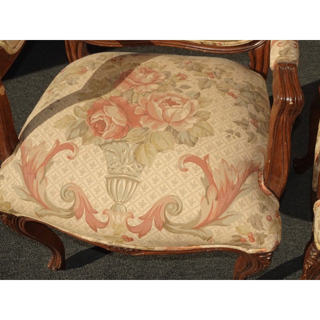 Brown Pair Vintage French Louis XVI Style Brown Floral Side Chairs For Sale - Image 8 of 12