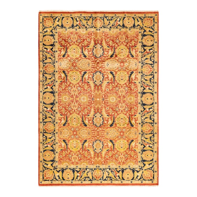 Mogul, One-of-a-Kind Hand-Knotted Area Rug in Orange, 6' 1" x 9' 1" For Sale