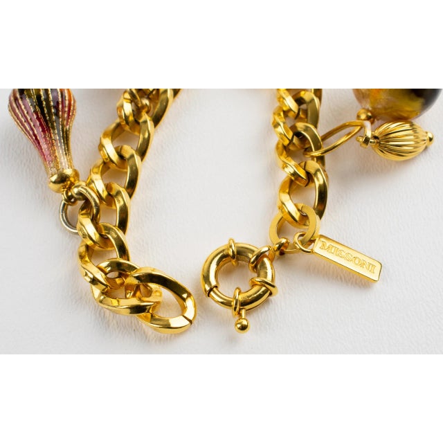 Missoni Italy Gilded Metal Chain Link Bracelet With Enamel Dangling Charms For Sale - Image 12 of 13
