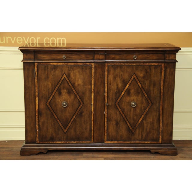 Large-Scale Solid Walnut Sideboard With Burly Inlay, Keyed Doors, Adjustable Shelves and White Pigmented Lacquer Interior For Sale - Image 4 of 14