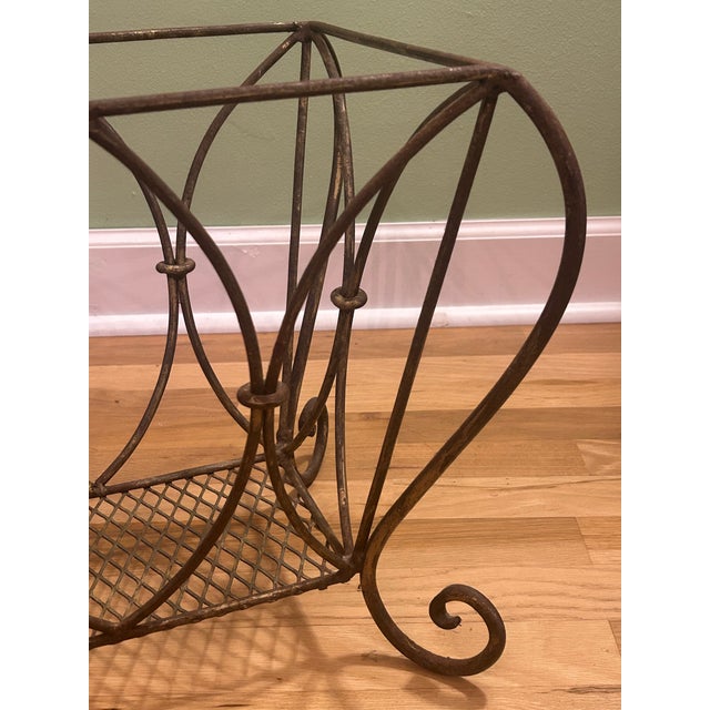 Mid 20th Century Vintage Mid-Century French Style Wrought Iron Scroll Magazine Rack For Sale - Image 5 of 10