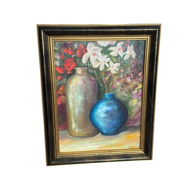 Traditional Original Still Life Oil Painting Signed & Framed For Sale - Image 3 of 9