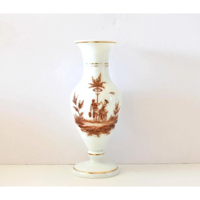 French 19th-Century Antique French Sepia Grisaille White Opaline Glass Baluster Vases - a Pair For Sale - Image 3 of 13