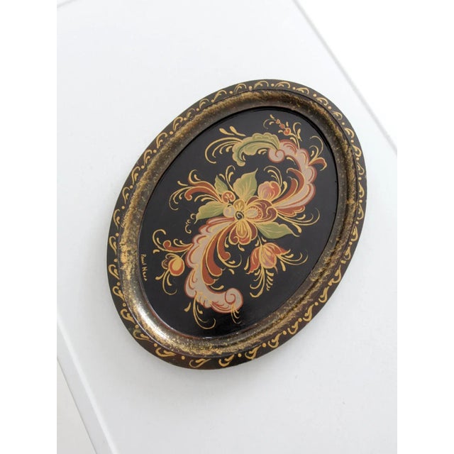 Wood Vintage Hand Painted Rosmaling Wood Tray For Sale - Image 7 of 10