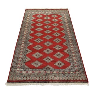 Bokhara Jaldar Rug 4’11” X 7’7” Red Wool Tribal Hand-Knotted Oriental Carpet For Sale
