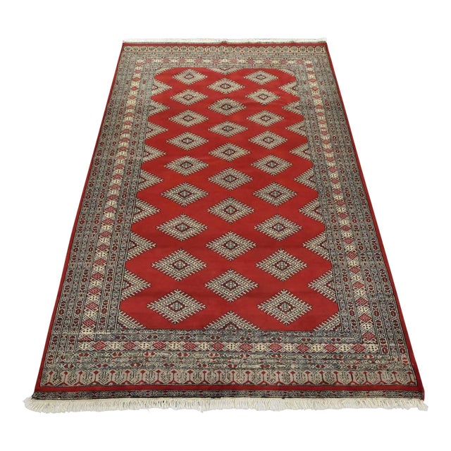 Bokhara Jaldar Rug 4’11” X 7’7” Red Wool Tribal Hand-Knotted Oriental Carpet For Sale