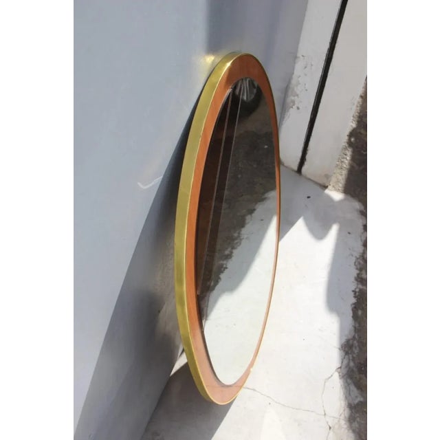 Oval Italian Mirror in Wood & Golden Aluminum, 1960s For Sale - Image 3 of 9