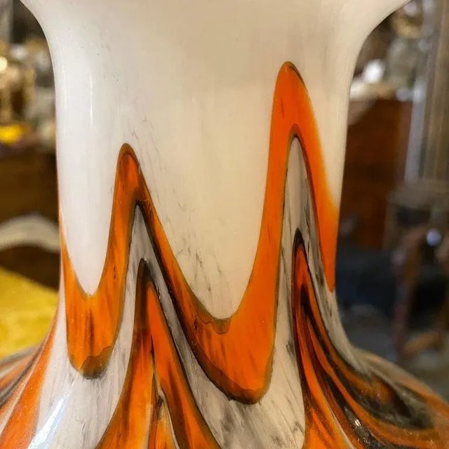 1970s 1970s Mid-Century Modern Orange and Gray Opaline Glass Italian Vase For Sale - Image 5 of 11