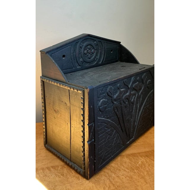 Early 20th Century Vintage Wood Carved Storage Wall Box For Sale - Image 5 of 13