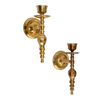 1970s Solid Bronze Candle Sconces, Non Electrified Wall Lights - Pair For Sale