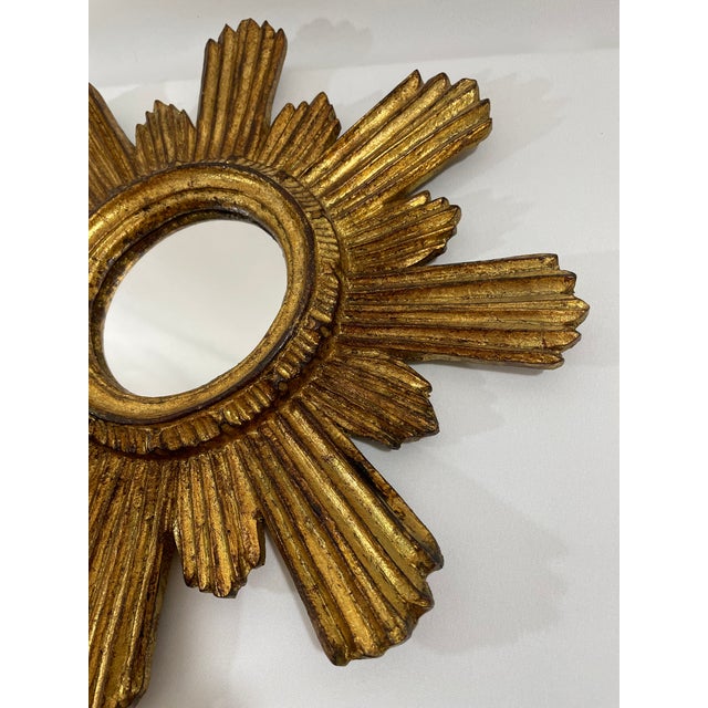 1950s Italian 14.5" Giltwood Sunburst Wall Mirror For Sale - Image 6 of 18