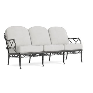 Brown Jordan Calcutta Sofa, Textured Pewter frame with Fusion Dove fabric For Sale