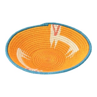 Early 20th Century Sisal Handwoven Orange Lion Basket Eswatini 9inch For Sale