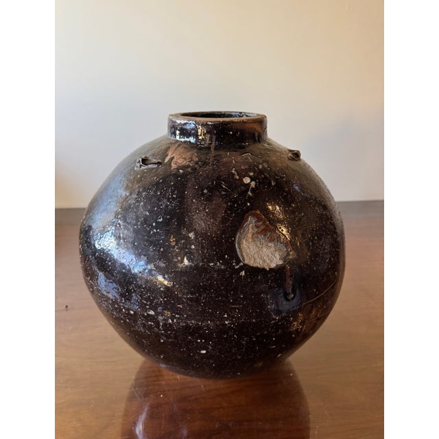 Antique Chinese Brown Martaban 16" Ceramic Storage Jar For Sale - Image 4 of 10