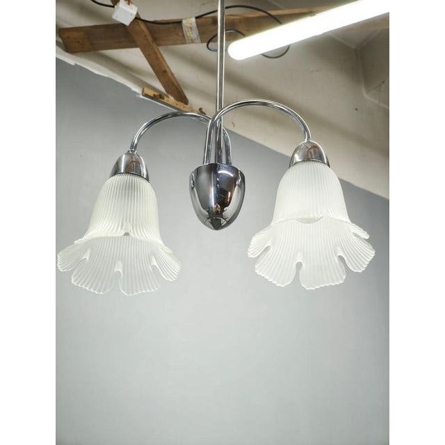 Vintage Pendant Light in Chrome and Floral Glass by Elektroinstala Děčín, 1950s For Sale - Image 10 of 14