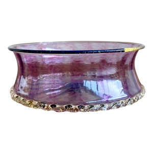 Vintage Boho Amethyst Handblown Glass Bowl With Scalloped Edge