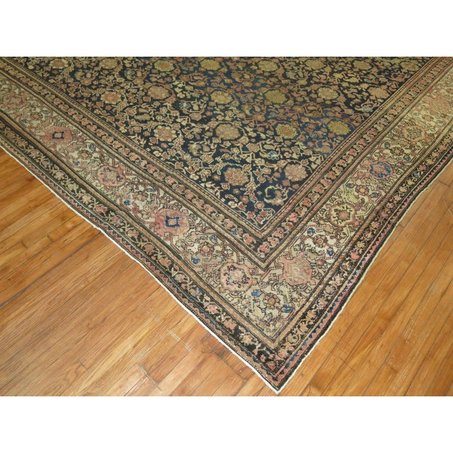 Square Size Antique Early 20th Century Blue Beige Dusty Rose Persian Malayer Rug For Sale - Image 4 of 6