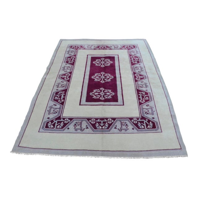 5x8 Oushak Off White and Purple Rug For Sale