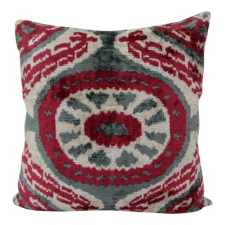 Silk Uzbek Ikat Velvet Hand Made Square Pillow Cushion For Sale