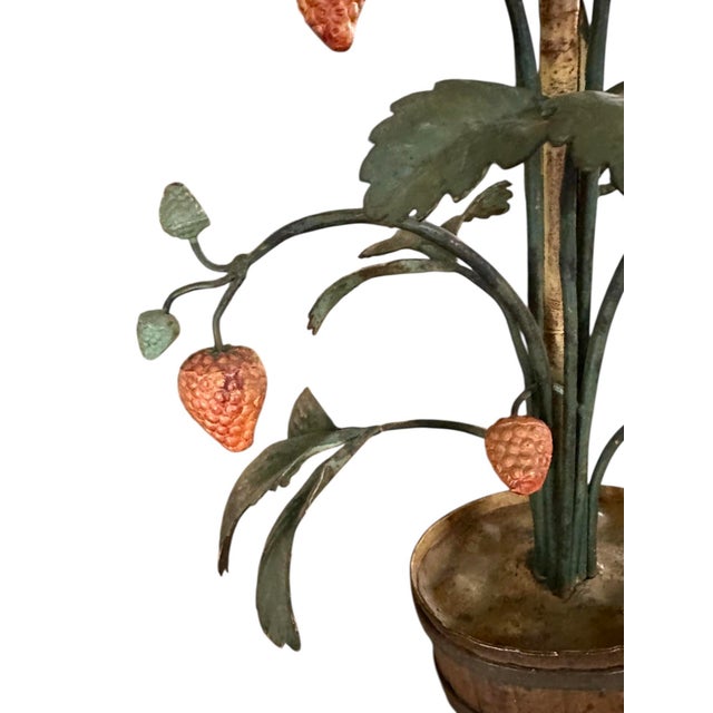 Metal Vintage Italian Tole Peinte Potted Strawberry Plant Sculpture / Toleware Floral / Flower Arrangement, Made in Italy For Sale - Image 7 of 11