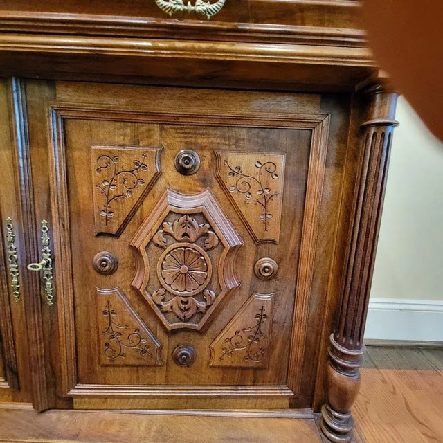 19th Century Belgian Renaissance Revival Carved Walnut Hunting Cupboard, Sideboard Cabinet, Circa 1880 For Sale In Raleigh - Image 6 of 12
