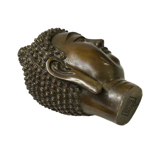 Vintage Chinese Brown Bronze Color Metal Shakyamuni Buddha Head Figure For Sale In San Francisco - Image 6 of 10