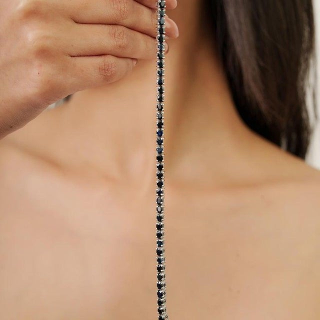 925 Sterling Silver 11.4 Carat Blue Sapphire Tennis Bracelet- Elegant Fine Jewelry For Sale - Image 4 of 12