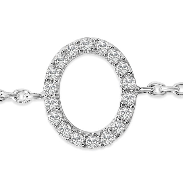Contemporary 10K White Gold Diamond Accent "O" Initial Charm and Link Bracelet For Sale - Image 3 of 6