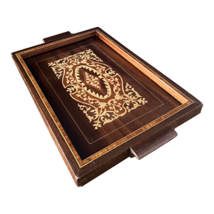 1960’s Inlaid Wood Tray With Ornate Marquetry