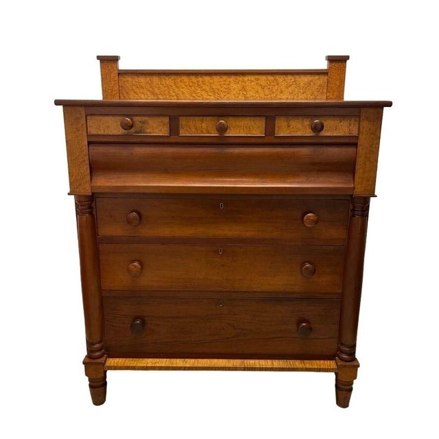 1850s Empire Style Birds Eye Maple Wood Dresser Chest of Drawers With Secret Drawers For Sale - Image 13 of 13