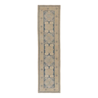 Vintage Turkish Runner With Geometric Medallions in Beige & Blue - Rug & Kilim For Sale