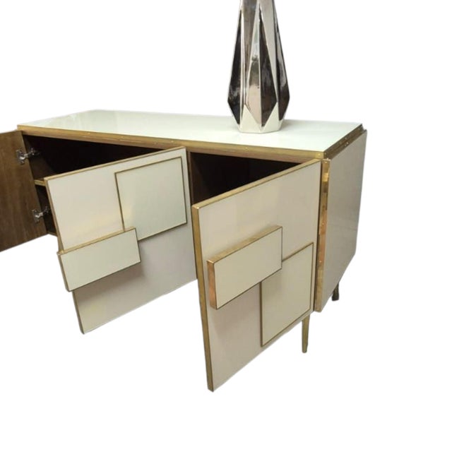 Contemporary Italian Sideboard in Ivory Glass and Brass from Justfurnituress SRL For Sale - Image 3 of 13