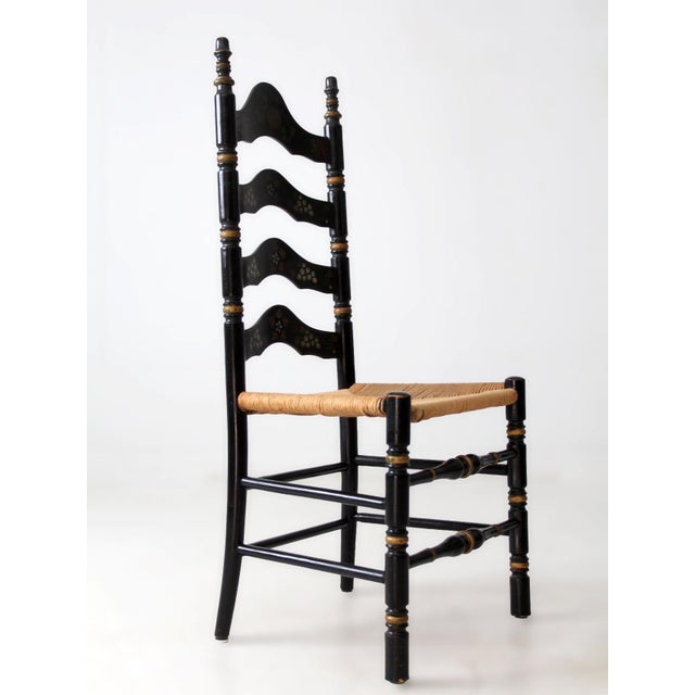 Vintage Hitchcock Style Ladder Back Chair With Rush Seat For Sale - Image 9 of 15