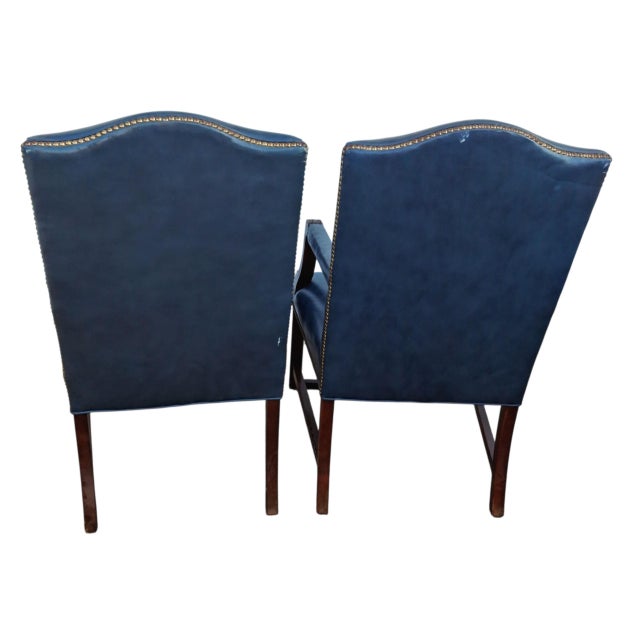 Hancock & Moore Timeless Elegance: The Hancock & Moore Blue Leather Armchair Pair 1980s For Sale - Image 4 of 12