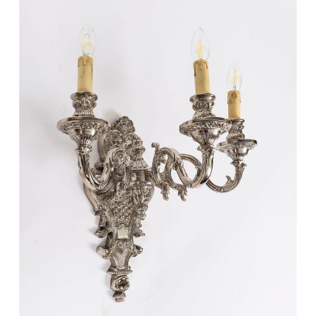 Baroque Antique French Silver Plated Wall Lights, 1890s, Set of 2 For Sale - Image 3 of 11