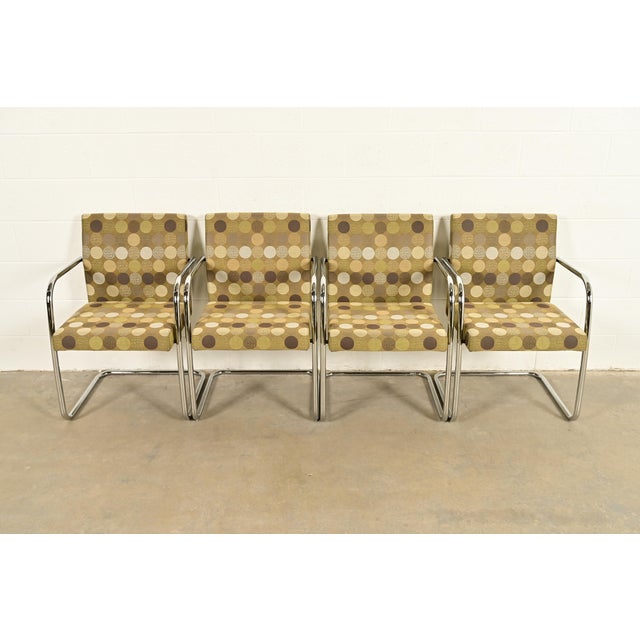 Mid-Century Modern Mies Van Der Rohe Brno Style Mid-Century Modern Chrome Tubular Cantilever Club Chairs, Set of Four For Sale - Image 3 of 13