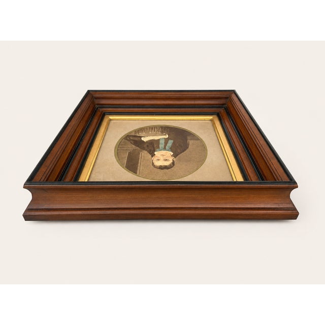 Late 19th Century Late 19th Century Walnut & Ebonized Portrait Frame With Hand-Colored Oval Girl Image For Sale - Image 5 of 11