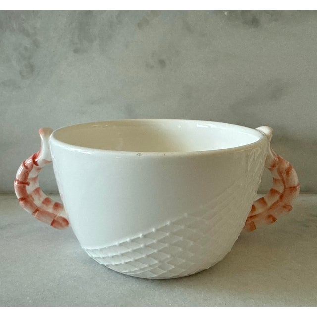 Pink Set of 4 Vintage Coastal Shafford "Sea Fare" Shrimp Tail Bowls, Small Plates and Forks For Sale - Image 8 of 18