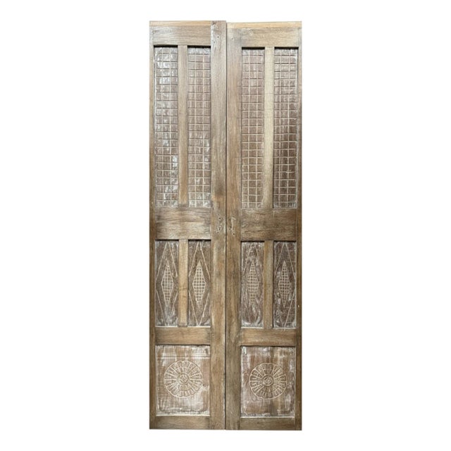 Vintage Hand-Carved Wooden Sliding Barn Door – Antique Reclaimed Wood Statement Door Panel 80 For Sale